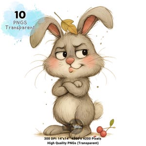 Funny Bunny Clipart Bundle, Cute Fall Rabbit Illustrations PNG, Whimsical Bunny Clipart, Autumn Bunny Digital Download, Cozy Woodland Animal