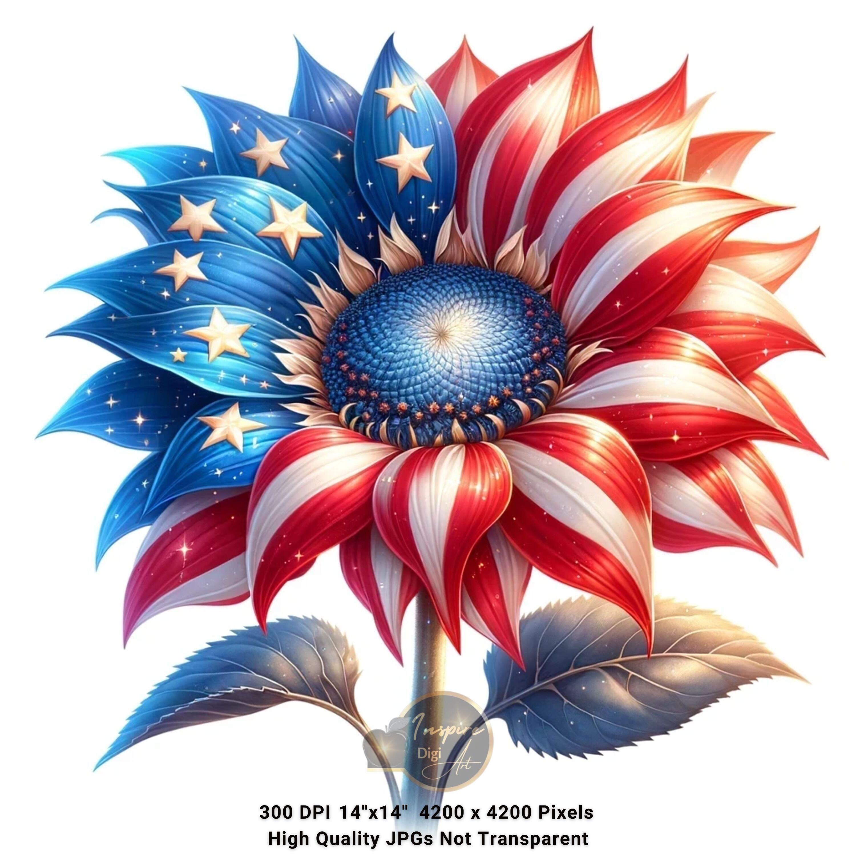 4th of July Flower Clipart, Patriotic Floral Clipart, Independence Day ...