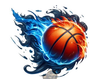 Flaming Basketball Clipart Bundle, Fire Basketball Png Transparent+Jpg, Basketball on Fire, Fiery Basketball, Cool Basketball Illustrations