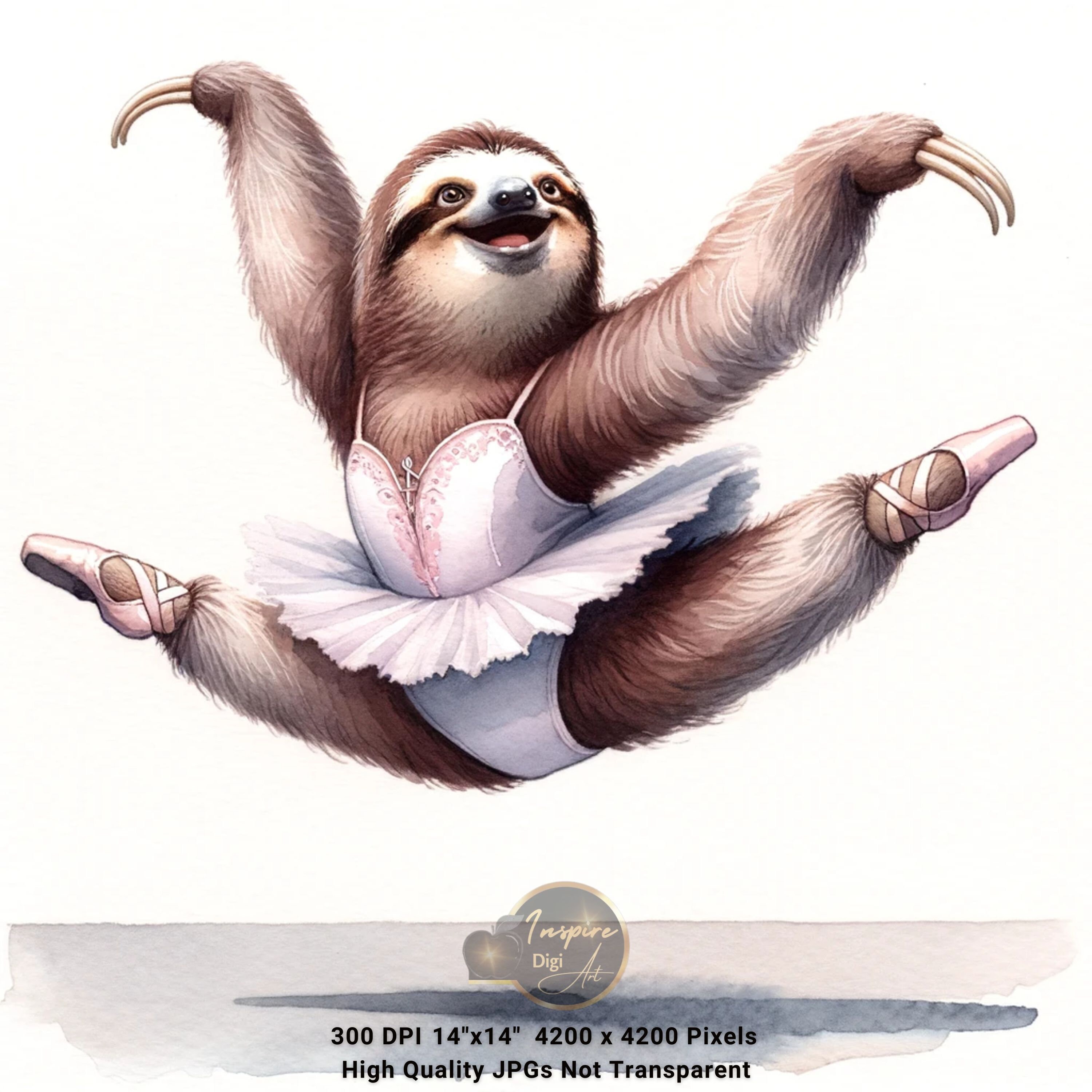 Funny Sloth Clipart, Watercolor Sloth Clipart, Funny Ballet Dancer ...