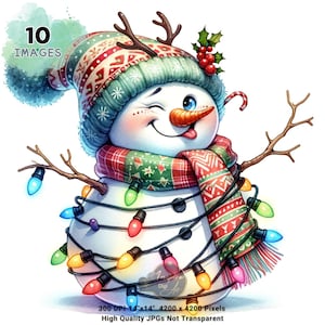 Joli bonhomme de neige emmêlé des lumières des cliparts, des cliparts drôle de bonhomme de neige, Adorable bonhomme de neige, bonhomme de neige lunatique, Bundle de cliparts festif de bonhomme de neige