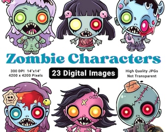 Cute Zombie Clipart, Zombie Characters, Cute Halloween Clipart, Kawaii Spooky Cartoon Halloween Character Clipart, Chibi Halloween Pastel