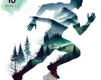 Running Man Clipart, Male Runner Silhouette, Watercolor Landscape Art, Marathon Runner, Running Man Silhouette, Male Runner, Commercial Use