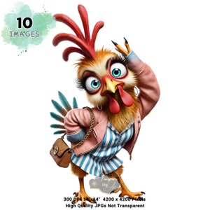 Lustige Huhn Clipart, Aquarell Huhn Clipart, schrullige Huhn Chic Mode, wunderliche freche Huhn Illustration, süße verspielte Huhn