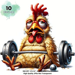 Funny Gym Chicken Clipart, Workout Chicken Illustrations, Hilarious Fitness Chicken Humor, Funny Bodybuilder Weightlifting Animal T-Shirts