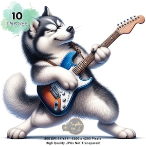 Whimsical Husky Clipart, Cute Husky Clipart, Funny Husky Clipart, Siberian Husky Watercolor Clipart, Funny Siberian Husky Sublimation Design
