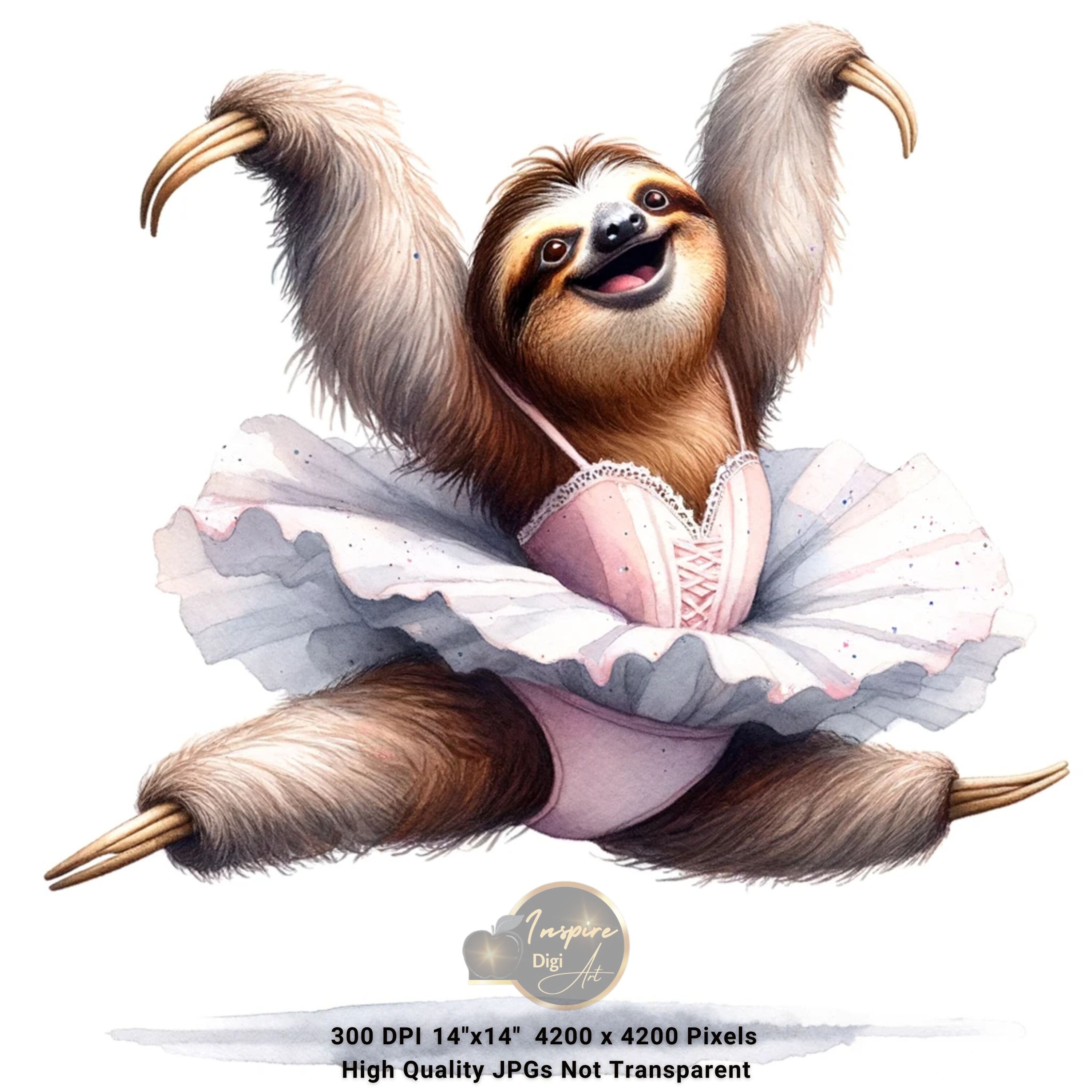 Funny Sloth Clipart, Watercolor Sloth Clipart, Funny Ballet Dancer ...