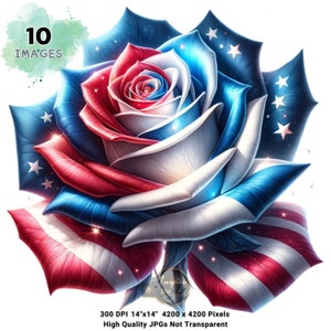 Clipart fleur 4 juillet, clipart floral patriotique, fête de l'indépendance fleur rouge blanc bleu, aquarelle fleurs 4 juillet drapeau américain
