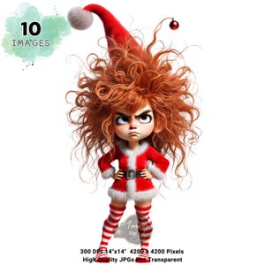 Quirky Christmas Girl Clipart Bundle, Funny Quirky Girl Clipart, Cute Holiday Characters, Funny Xmas Elf Graphics, Whimsical Funny Christmas