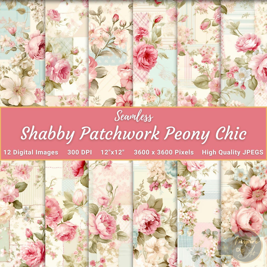 Shabby Peony Seamless Background, Chic Watercolor Peony Digital Paper ...