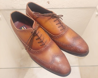 Handmade Two-Tone Mustard Oxford Shoes with Wingtips and Almond Toe