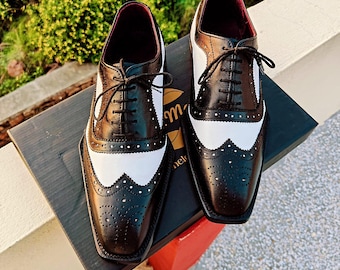 Handcrafted White & Black Spectator Oxford Shoes