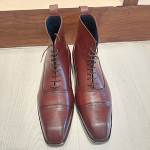 Handcrafted Whole Grain Leather Oxford Men’s Long Boots - Rich Brown