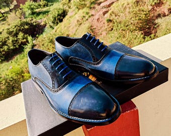 Modello Croppio - Handmade Italiennes Cuir pour des Hommes Couleur Bleu Modello Croppio - Handmade Italiennes Cuir pour des Hommes Couleur Bleu