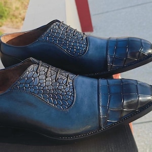 Handmade Crocodile textured Leather Oxford Shoes