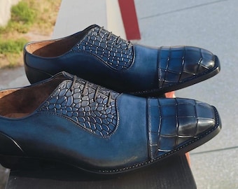 Handmade Crocodile textured Leather Oxford Shoes