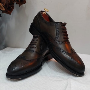 Olive Wingtip Oxfords Genuine Handmade for men