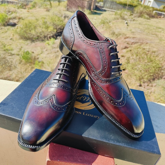 Burgundy Leather Wingtip Brogues - Goodyear Welted, Double Sole