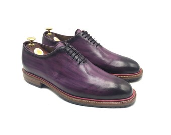 Two-Tone Purple Wholecut Oxford Shoes with Decorative Rubber Sole