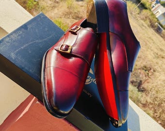 Men’s Double Monk Strap Shoes – Dual Metal Taps, Double Leather Sole