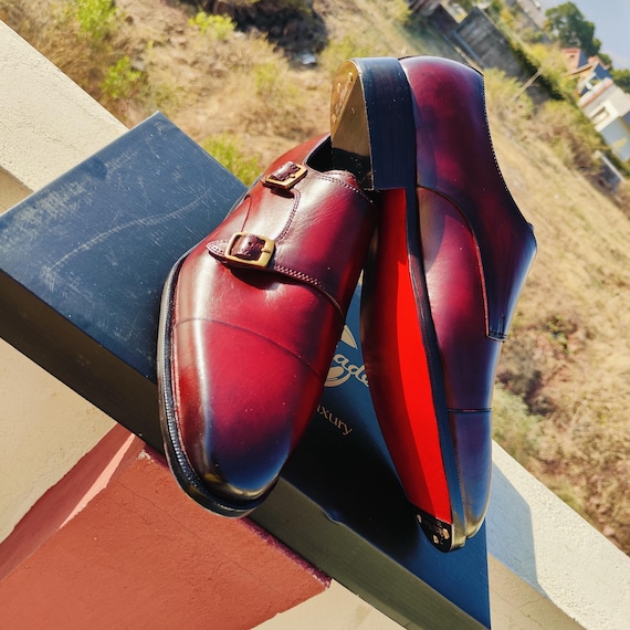 burgundy monk strap dress shoes Women's Baron