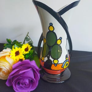 Lorna Bailey &quot;Marshland Cottage&quot; pattern 21.5cm vase backstamped old Ellgreave Pottery VGC