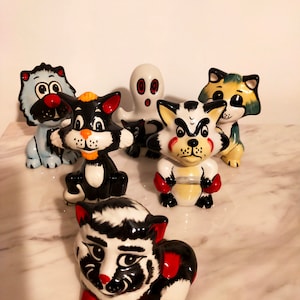 Lorna Bailey cats Albert cat, Ghost cat, Tuna Cat, Inky Car, Arnie Cat and Frizzle Cat all great condition