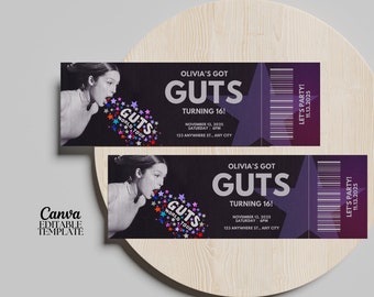 Guts Ticket Invitation, Olivia Rodrigo Concert Ticket Invitation, Olivia Rodrigo Birthday Invitation, Ticket Invitation, Editable in Canva