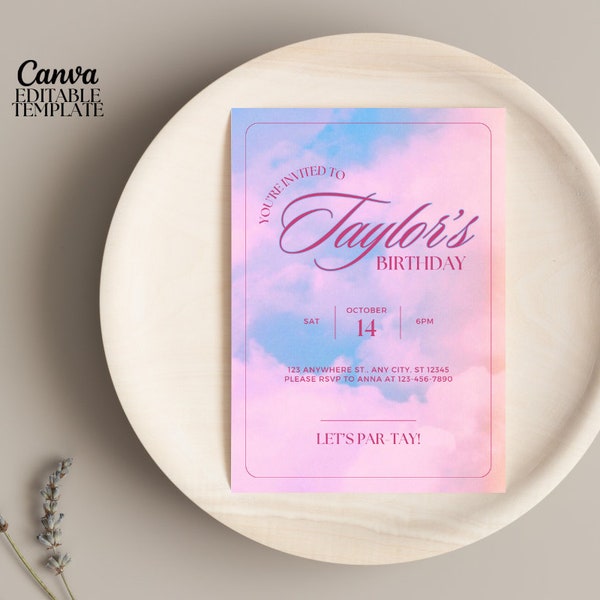 Lover Taylor Swift Birthday Invitation, Lover Album Inspired Invitation, Lover Birthday Invitation, Swiftie Invitation, Editable in Canva