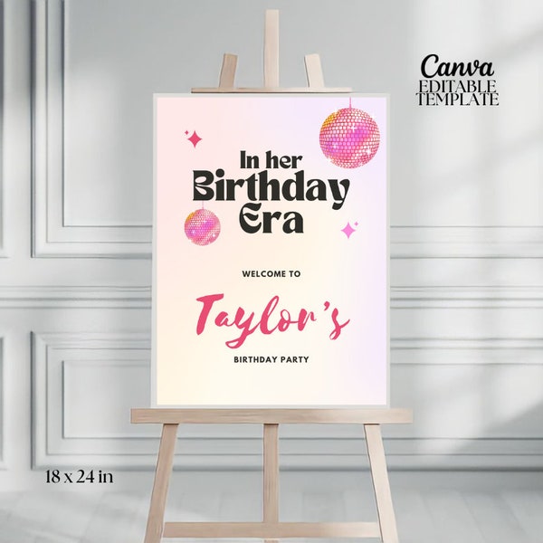 Editable Taylor Swift Birthday Party Welcome Sign, In Her Birthday Era Welcome Sign, Taylor Swift Welcome Sign, Printable Party Sign