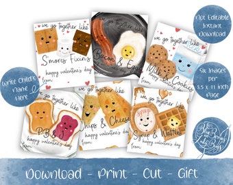 Snacky Friends Valentine’s Day Card Set - Instant Download - Non-Editable Printable  * We go together like *