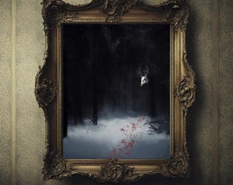 Dark Woodland Giclée Print: Wendigo Cryptid Monster Art Poster