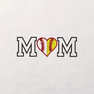 Mom With Softball Heart Embroidery Design, Machine Embroidery File, Sports Fan Stitch, Game Day Motif, Team Mom Pattern