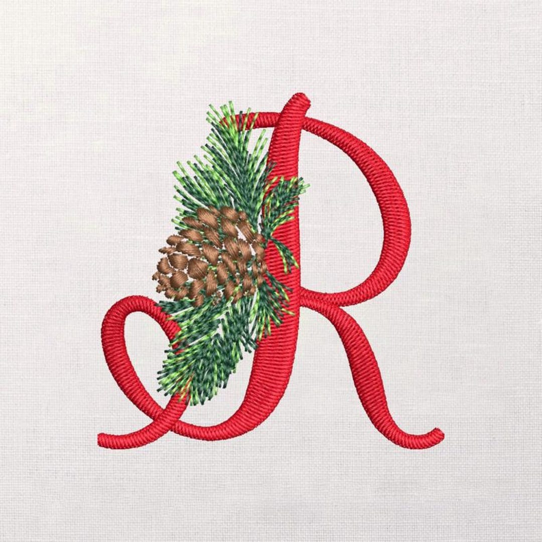 Festive Pinecone R Monogram Embroidery Design, Holiday Letter R ...