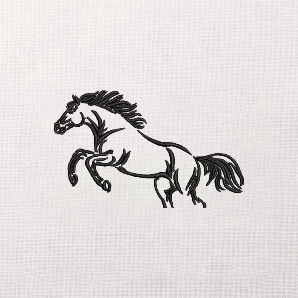Rearing Horse Embroidery Design, Single Color Outline, Satin