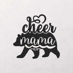 Cheer Mama Bear Embroidery Design, Heart Script Silhouette, Sports Mom Stitch File, Game Day Machine Pattern, Team Spirit Gift