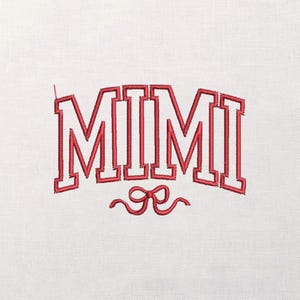 ミミ刺繍デザイン、カレッジ風アーチ文字、リボンアンダーラインステッチ、サテンフィルモノグラム、おばあちゃんのニックネームパッチ、単色ファイル