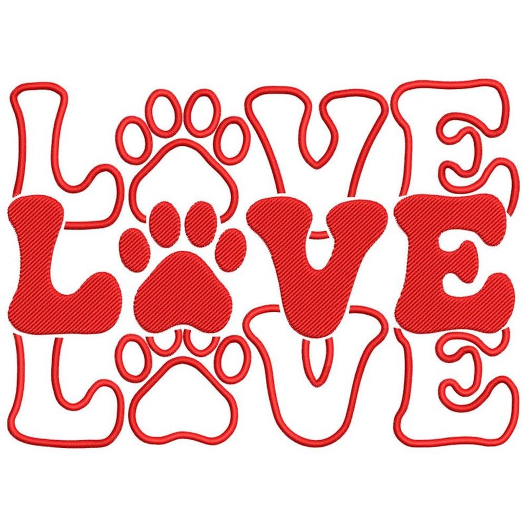 Dog Paw Love Embroidery Design, Filled Stitch With Outline, Pet Lover ...