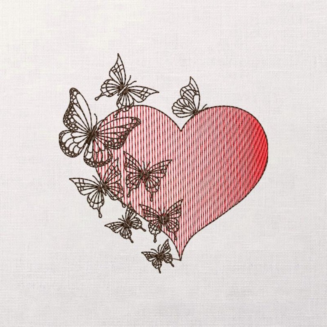 Heart With Butterflies Embroidery Design, Romantic Stitch File ...