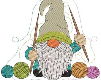 Knitting Gnome Embroidery Design, Yarn Balls Machine Embroidery File, Gnome Sewing Pattern, Cute Craft Embroidery Design