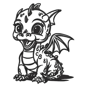 Cute Baby Dragon Embroidery Design, Playful Cartoon Dragon Embroidery Pattern, Fantasy Animal Machine Embroidery File