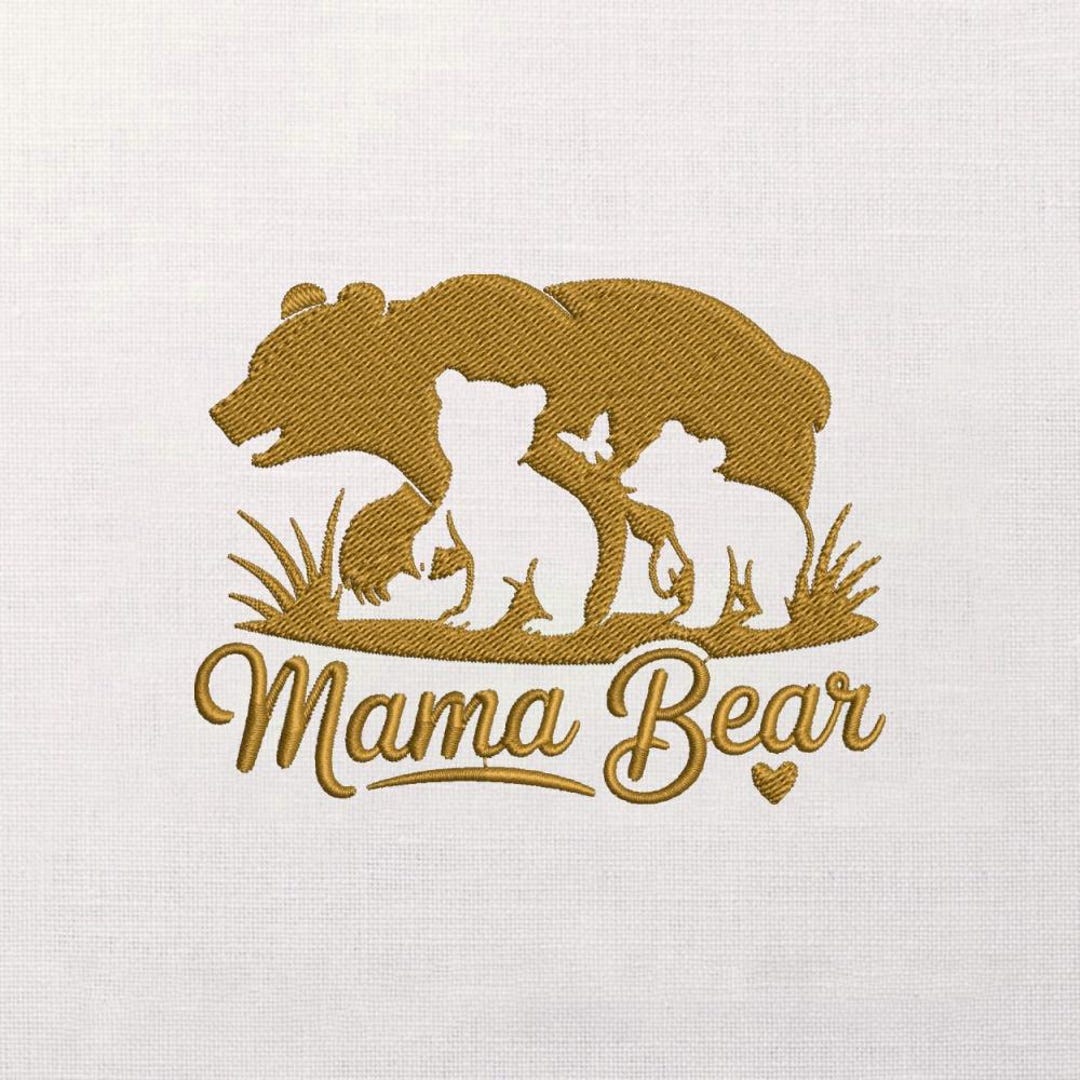 Bear Family Embroidery Design, Mama Bear Script Motif, Mother and Cubs ...