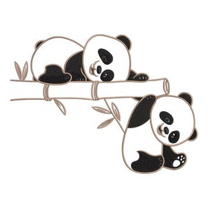 Panda Cub Pair Embroidery Design, Bamboo Branch Outline Stitch File, Playful Animal Hoop Pattern, Baby Quilt Applique Digital