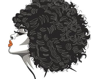 Afro Woman Embroidery Design, Curly Hair Black Woman Pattern, Retro Queen Machine Embroidery File, Melanin Art, Digital Download,