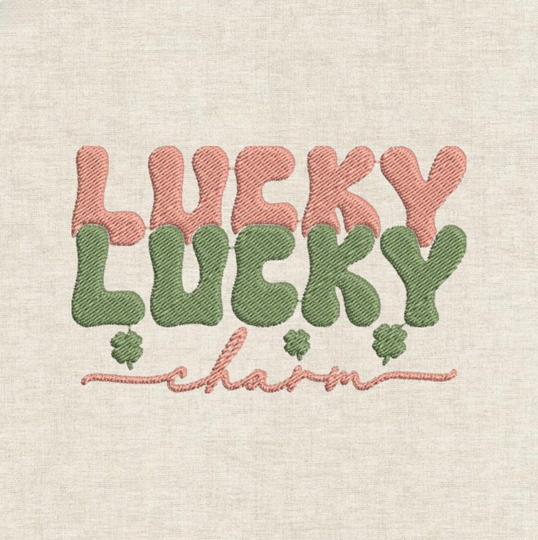 Lucky Lettering Embroidery Design, Retro Bubble Text With Shamrocks, St ...