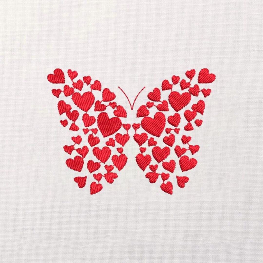 Heart Butterfly Embroidery Design, Romantic Red Hearts Pattern, Machine ...