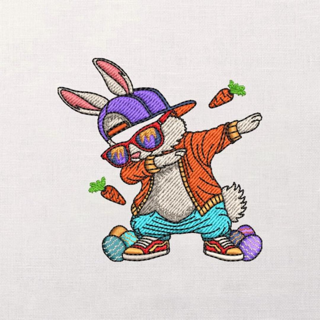 Dabbing Inpattern Making Dabbing Bunny Embroidery Design, Hip Hop Rabbit With Carrots, Easter ...