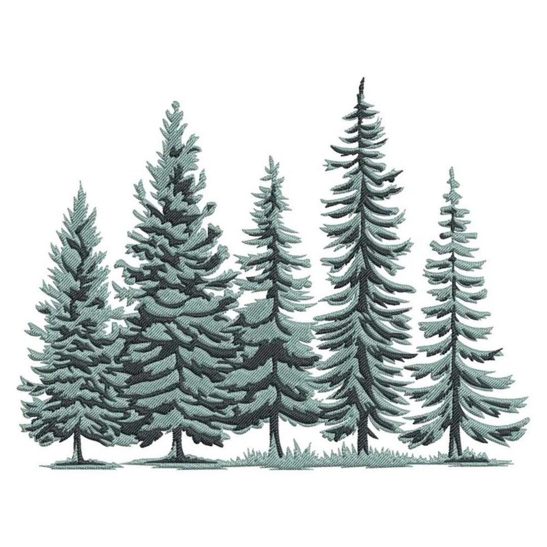 Pine Tree Forest Embroidery Design, Evergreen Trees Machine