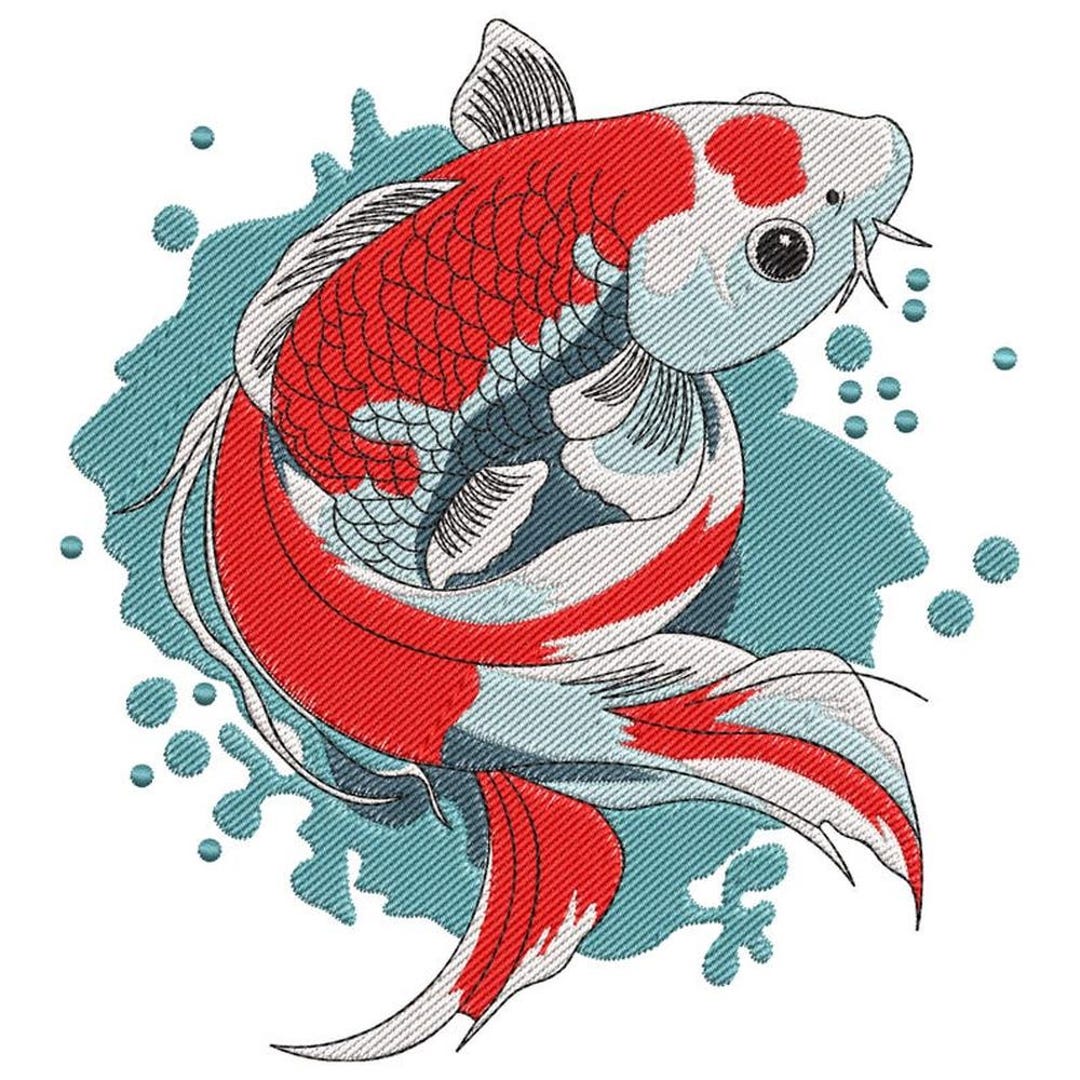 Fish Embroidary Pattern Koi Fish Embroidery Design, Japanese Koi Fish Machine Embroidery, Red ...