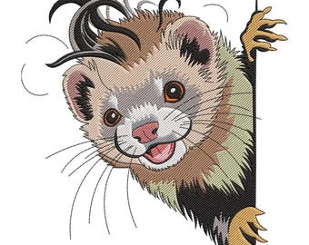 Playful Ferret Peeking Embroidery Design, Cute Ferret Machine Embroidery File, Digital Animal Embroidery Pattern, Fun Pet Decor